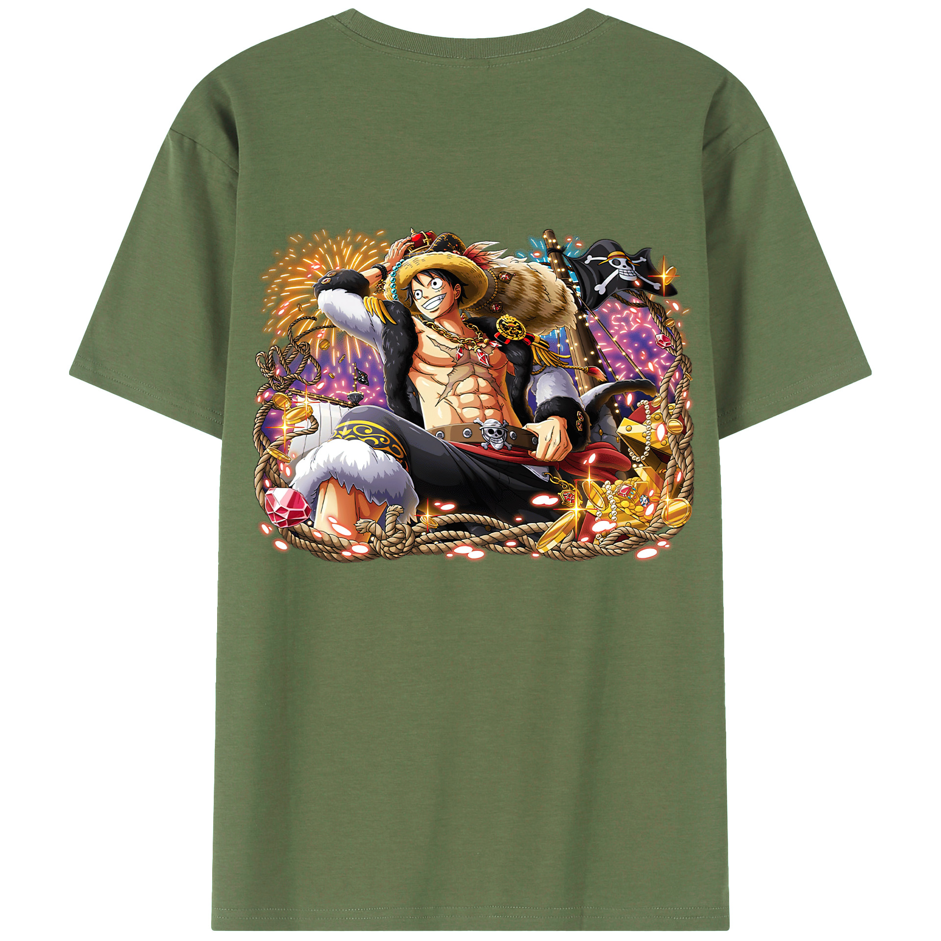 ワンピース モンキー・D・ルフィ ONE PIECE Monkey D. Luffy 綿100％ メンズ半袖Tシャツ（バックプリント） 通気性